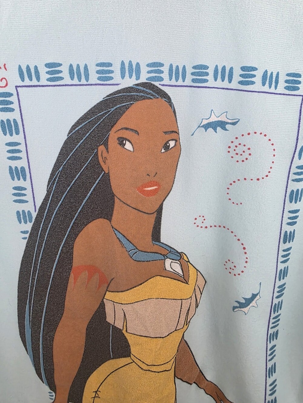 Disney Pocahontas Vintage 90's Kids Light Blue Long Sleeve Sleepwear Nightgown L - Picture 6 of 11